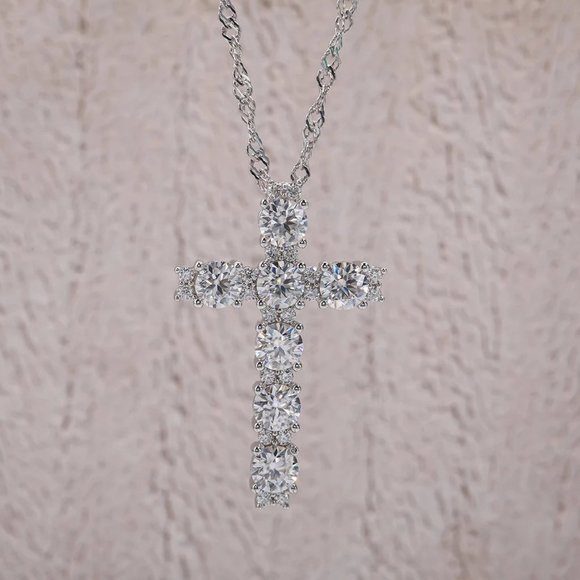 Certified 2.1 ct. t.w. Moissanite Diamond Holy Cross Necklace NEW - Picture 7 of 11
